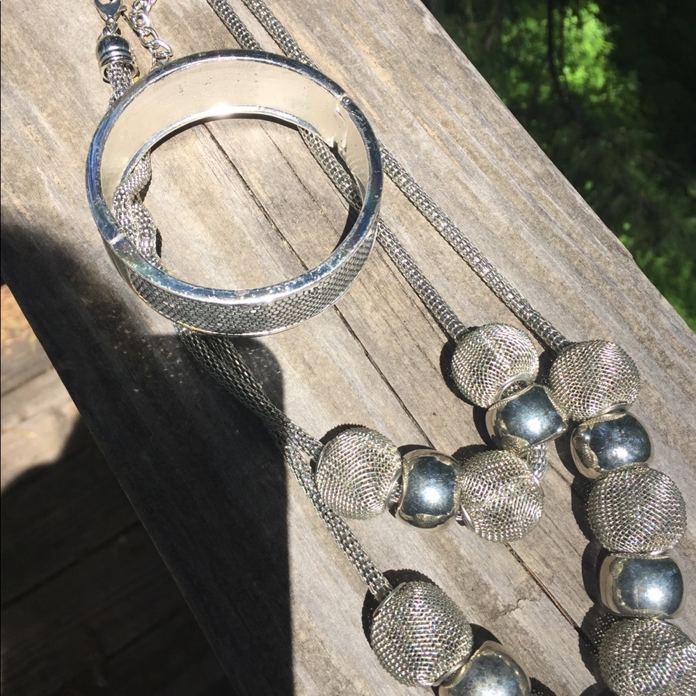 Silver bangle bracelet silver statement chunky chain necklace vintage je… - Picture 10 of 14